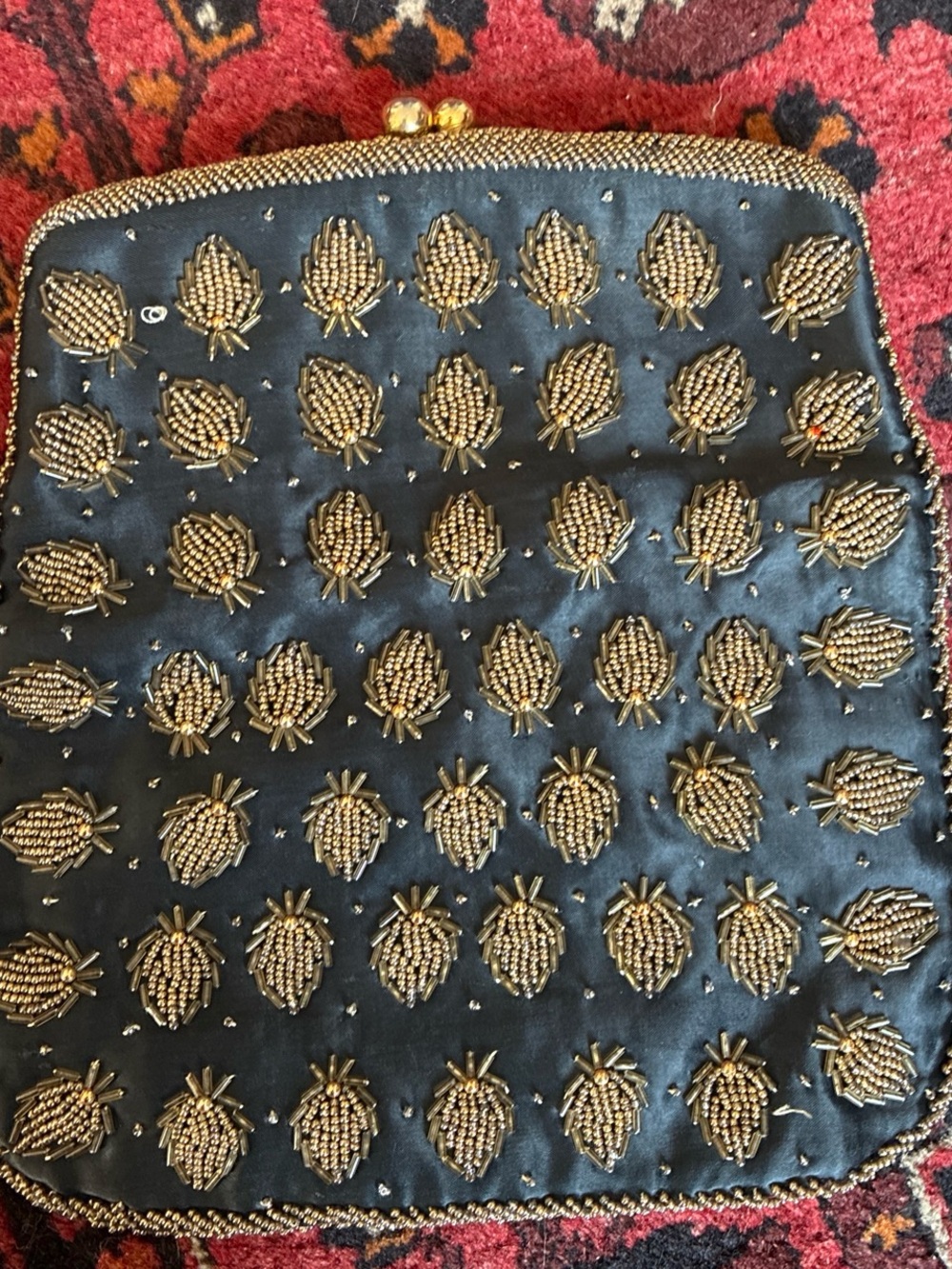 Black Beaded Pineapple Frame Clutch